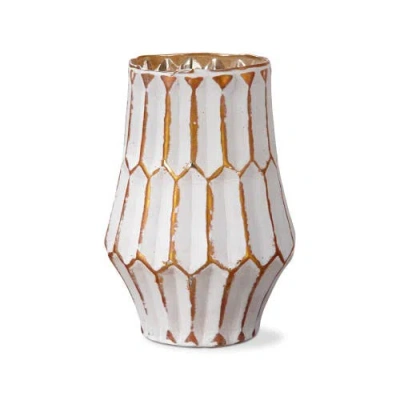 Tag Cassie Handcrafted Blown Glass Gold Tealight Candleholder In White