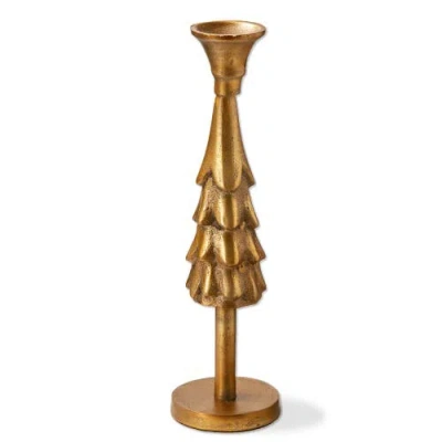 Tag Cast Aluminum Taper Candle Holder Antique Brass Gold Small