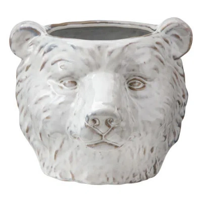Tag Ceramic Bear Planter White Garden Pot For Indoor Outdoor Use In Gray