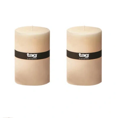 Tag Chapel Ivory Pillar Decorative Wax Candle Set Of 2 Unscented In Neutral