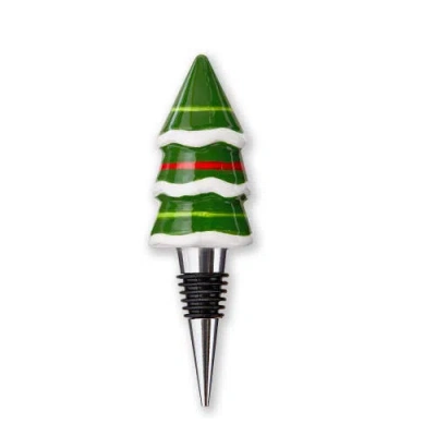 Tag Cheerful Tree Ceramic Bottle Stopper For Christmas Multicolor In Green
