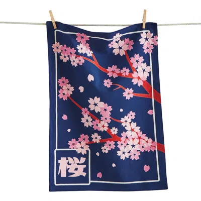 Tag Cherry Blossom Dishtowel Multi Cotton Everyday In Blue