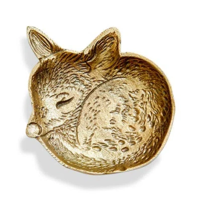 Tag Christmas Deer Cast Aluminum Trinket Dish Antique Brass 5 X 5.5 In Gold