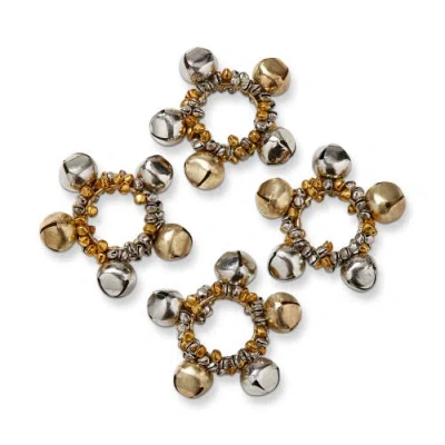 Tag Christmas Gold Silver Jingle Bell Napkin Ring Set Of 4 In Multi