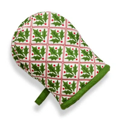 Tag Christmas Holly Half Mitt White Cotton