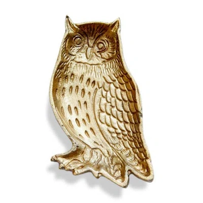 Tag Christmas Owl Cast Aluminum Trinket Dish Antique Brass 3.25x6.25x0.6 In Gold
