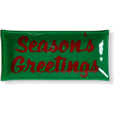 Tag Christmas Seasons Greetings Glass Trinket Tray Green Multi 9x4.33x0.8