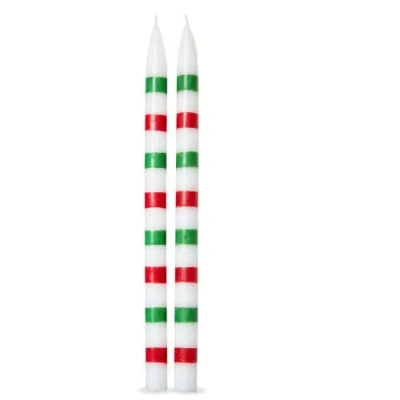Tag Christmas Stripes Taper S/2 Multi Paraffin Wax Christmas