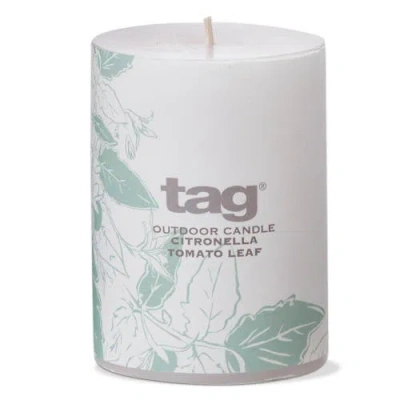 Tag Citro White Pillar Candle With Tom Leaf Design 14oz