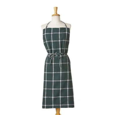 Tag Classic Check Slub Bib Apron Large Pocket Waist Tie Dark Green