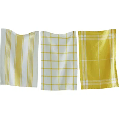 Tag Classic Dishtowel Set Of 3 Check Stripe Window Pane Yellow Cotton Yarn Dye Slub Weave Enzyme Was