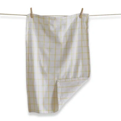 Tag Classic Double Cloth Yellow Windowpane Cotton Machine Washable Kitchen Dishtowel 26l X 18w In. D In White