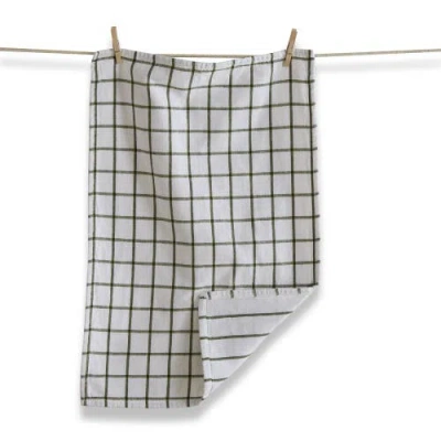 Tag Classic Reversible Double Cloth Olive Green Windowpane Cotton Machine Washable Kitchen Dishtowel In Multi