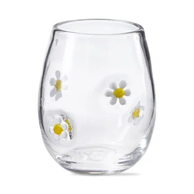 Tag Clear Glass Stemless Wine Glass With Yellow White Daisies In Transparent