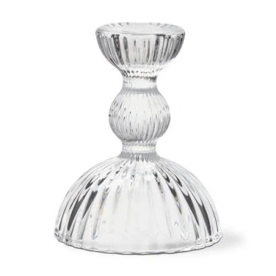 Tag Clear Soda Lime Glass Ella Small Taper Candle Holder 3.62x3.62x4.53 In White