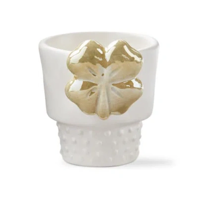 Tag Clover Mini Planter Garden Pot White Multi Earthenware 2.47x2.3x2.98