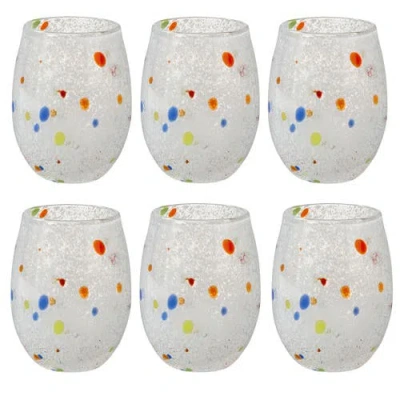 Tag Confetti Glass Stemless Drinkware Red White Blue Set Of 6 In Multi