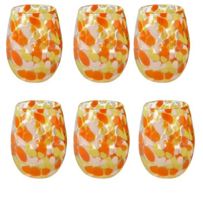 Tag Confetti Glass Stemless Drinkware Set Of 6 Orange Yellow