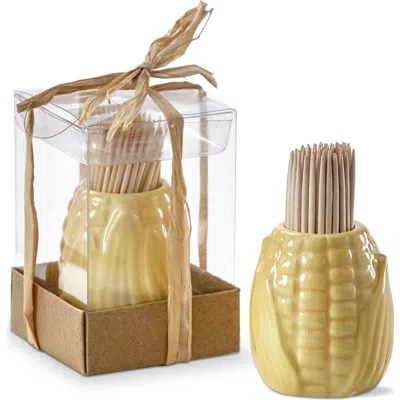 Tag Corn On The Cob Stoneware Toothpick Holder Set Of Two In Yellow