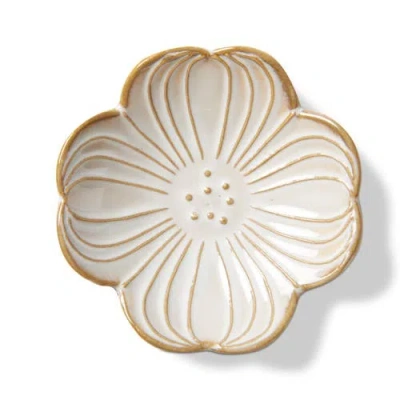 Tag Cornus Flower Trinket Dish White Stoneware Everyday In Brown