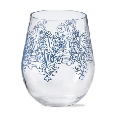 Tag Cote Blue White Floral Acrylic Stemless Beverage Glasses
