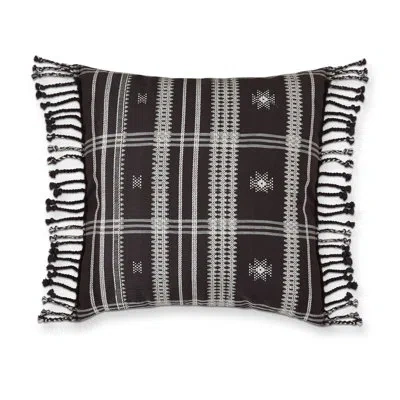 Tag Cotton Throw Square Pillow Cover & Insert In Brown