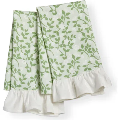 Tag Cozy Cocoon Guest Towels 100% Cotton Green Multi Set Of 2 22x16