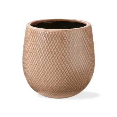 Tag Cross Hatch Medium Blush Glazed Stoneware Planter In Brown