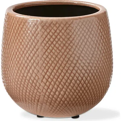 Tag Cross Hatch Small Blush Glazed Stoneware Planter In Brown