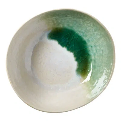 Tag Curve Crackle Glaze Stoneware Bowl In Green