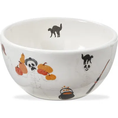 Tag Dancing Skeleton Ceramic Serving Bowl Halloween Multicolor In White