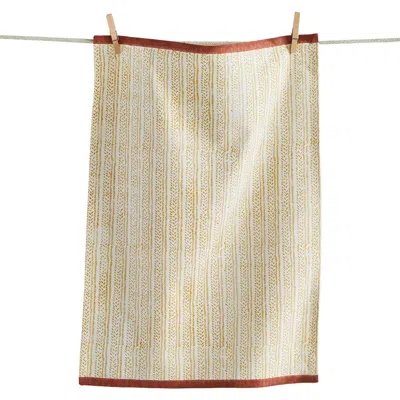 Tag Dash Block Print Dishtowel Yellow Multi Cotton Everyday In Brown