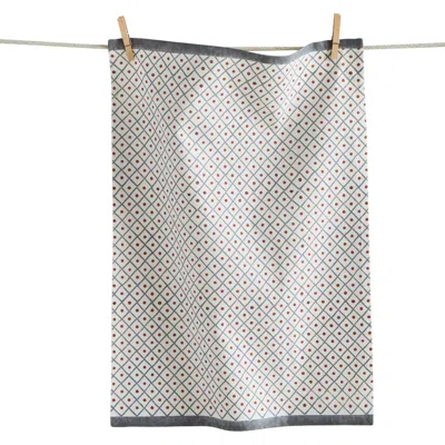 Tag Dots Block Print Dishtowel Blue Multi Cotton Everyday In Gray