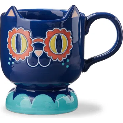 Tag Eclectic Fun Cat Earthenware Mug Multi 14 oz 5.45 X 3.9 X 4.65 In Blue