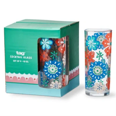 Tag Eclectic Fun Multi Glass Set 4 10oz 2.5x2.5x6in Glass Bar Glasses