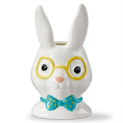 Tag Eclectic Fun Rabbit Earthenware Vase White Multi 4.1 X 3.64 X 7.7