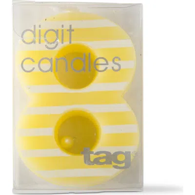Tag Eight Digit Yellow Striped Birthday Party Pillar Candles