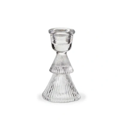 Tag Elegant Clear Glass Ribbed Taper Candle Holder For Decor In Transparent