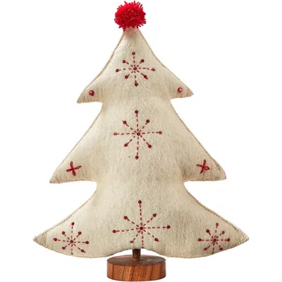 Tag Embroidered Wool Ivory Christmas Tree Decor For Tabletop In Neutral
