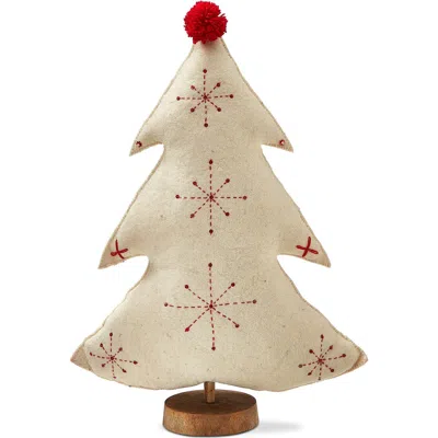 Tag Embroidered Wool Tree Holiday Sculpture White Felt Decor