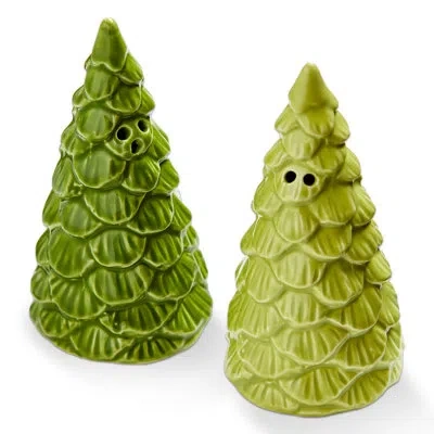 Tag Evergreen Tree Salt And Pepper Set Of 2 Green Ceramic Christmas