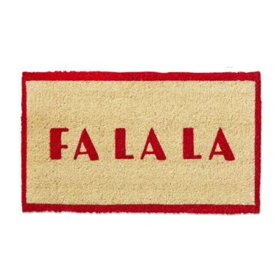 Tag Fa La La Coir Door Mat Christmas Natural Doormat Red