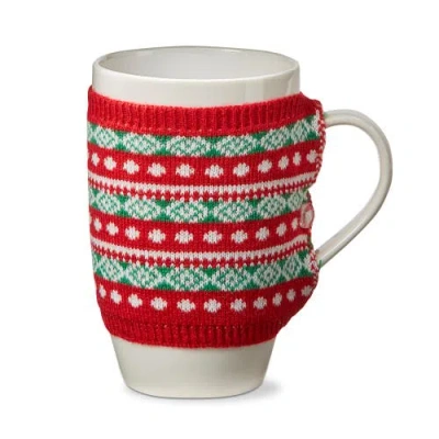 Tag Fair Isle Knit Sweater Mug 18oz Bone China Drinkware In Red