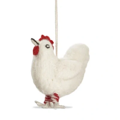 Tag Farmhouse Chicken Christmas Tree Ornament Multicolor Wool In White