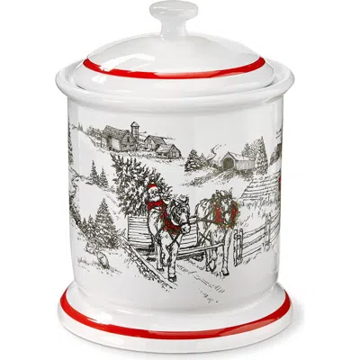 Tag Farmhouse Christmas Cookie Jar With Lid Earthenware In Multi