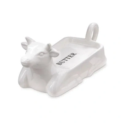 Tag Farmhouse Christmas Cow Shaped White Stoneware Butter Dish