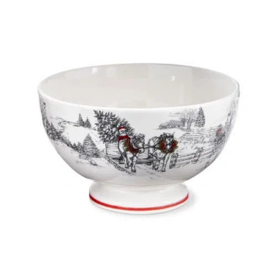 Tag Farmhouse Christmas Earthenware White Pedestal Bowl In Multi