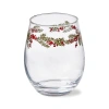 Tag Farmhouse Christmas Holly Berries Stemless Wine Glass In Multi