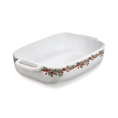 Tag Farmhouse Christmas White Stoneware Baking Dish With Holly Trim