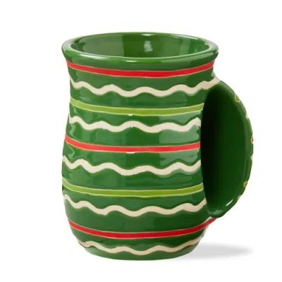 Tag Festive Stripe Handwarmer Mug Green Multi Ceramic Drinkware